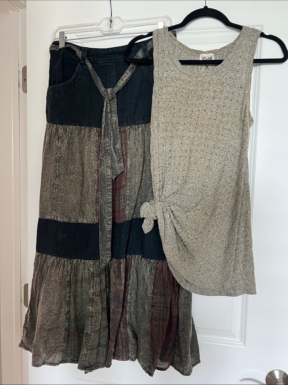 Neutral Knit Tank with Multi-Tone Tiered Maxi Skirt